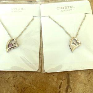 Silver heart pendant & chain (purple)